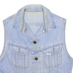 LEE Womens Blue Denim Button Sleeveless Jacket S Cotton Casual Vest