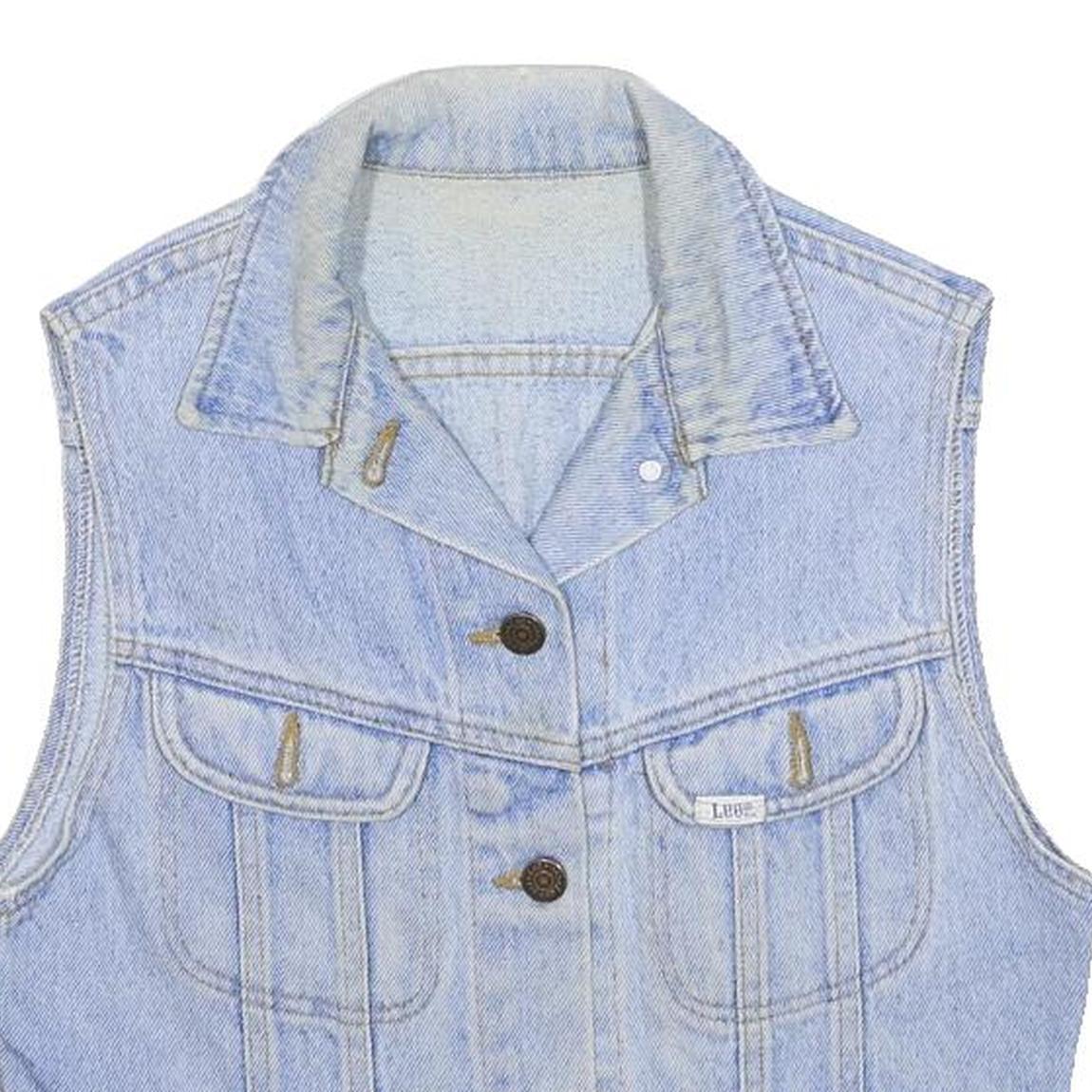 LEE Womens Blue Denim Button Sleeveless Jacket S Cotton Casual Vest