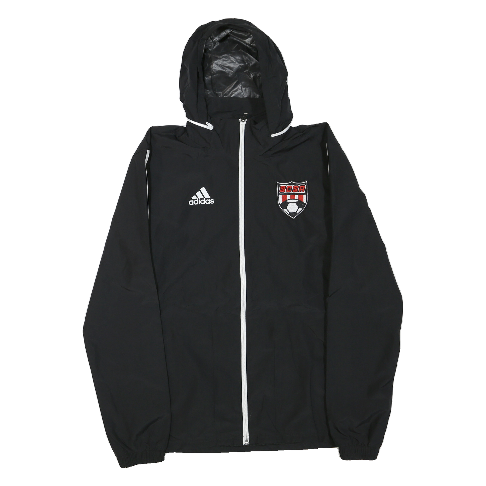 ADIDAS Mens Black White SCSA Badge Hooded Zip Jacket Polyester Blend Sportswear
