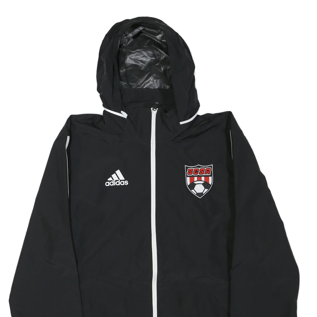 ADIDAS Mens Black White SCSA Badge Hooded Zip Jacket Polyester Blend Sportswear