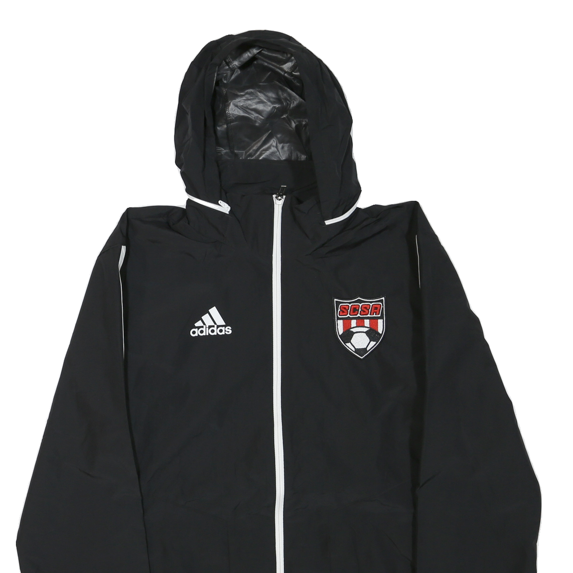 ADIDAS Mens Black White SCSA Badge Hooded Zip Jacket Polyester Blend Sportswear