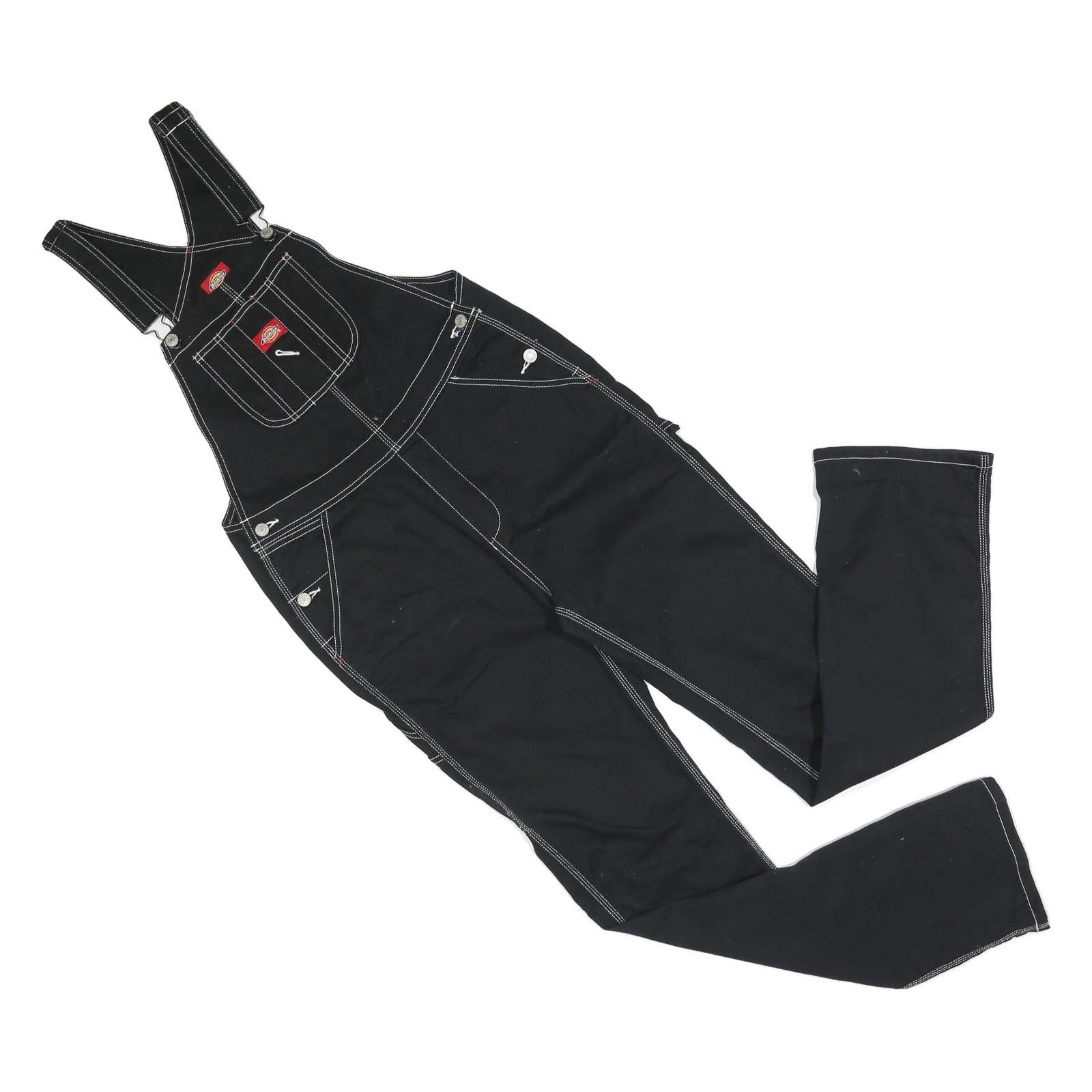 DICKIES Womens Black Cotton Blend Classic Dungarees S W30 L32 Workwear