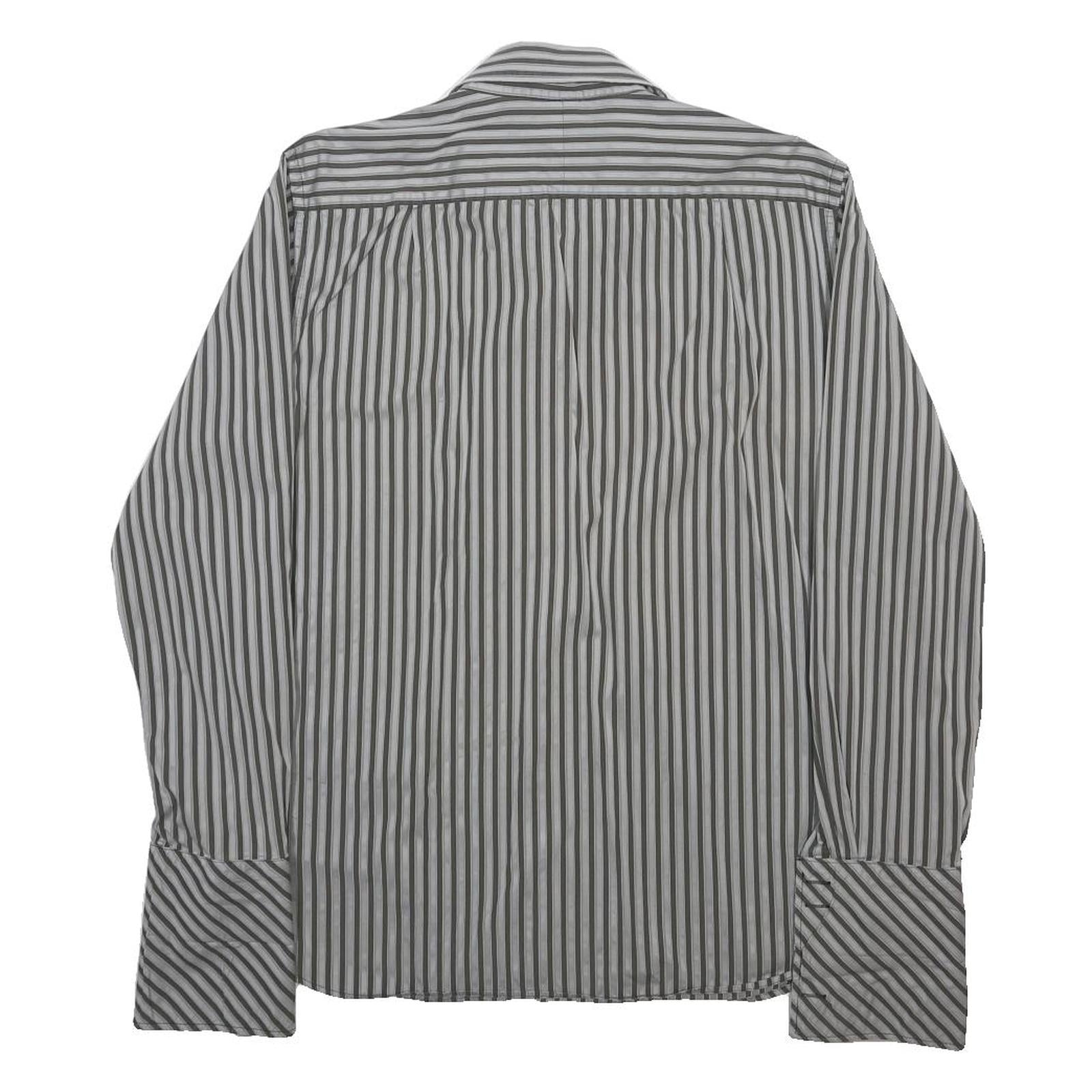 TED BAKER Mens Black & Grey Striped Shirt L Classic Cotton Long Sleeve Formal