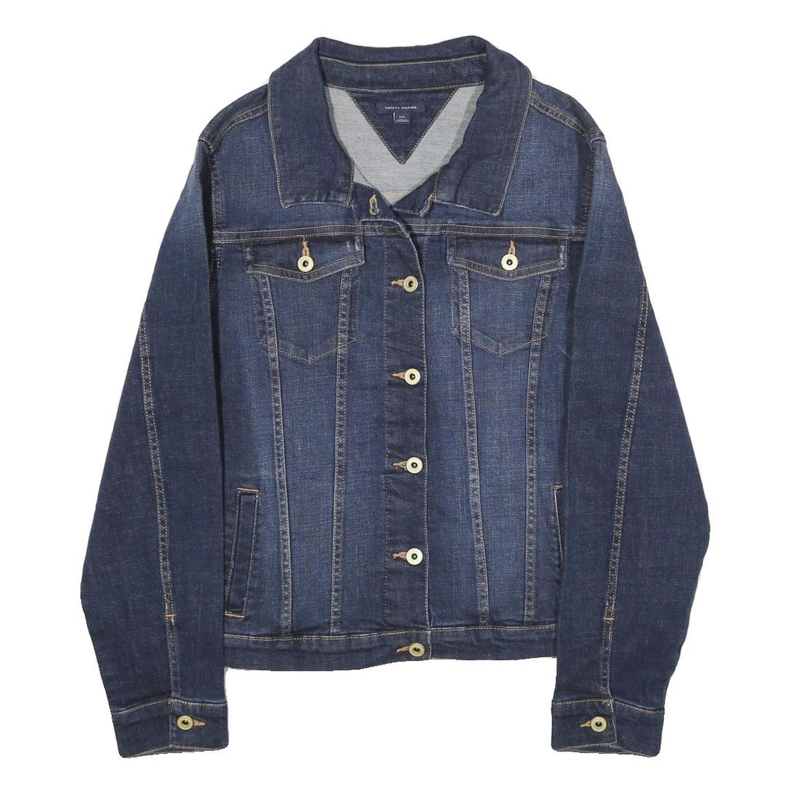TOMMY HILFIGER Womens Blue Denim Jacket L Cotton Button Plain Classic Fit