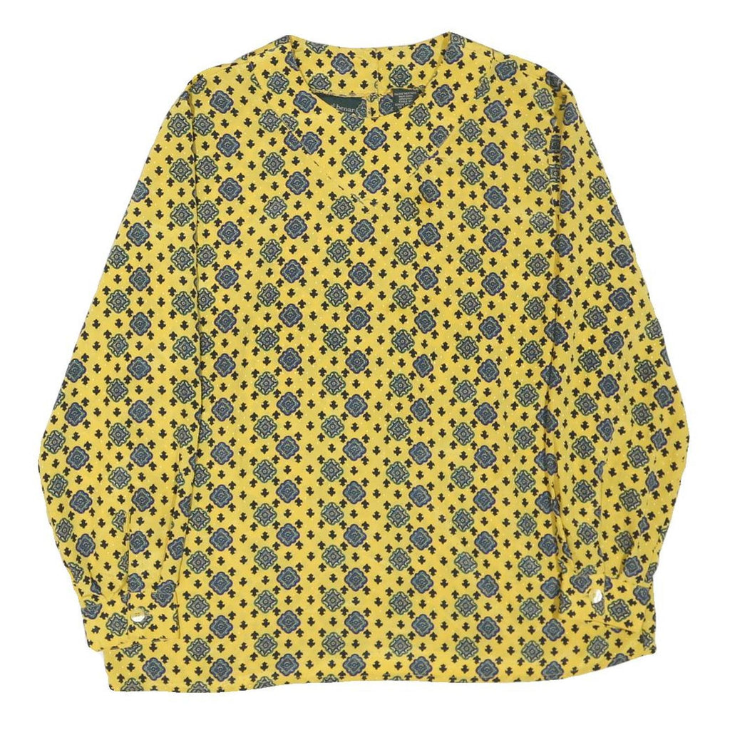 Womens Yellow Printed Long Sleeve Round Neck Top L Lightweight Patterned