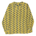 Womens Yellow Printed Long Sleeve Round Neck Top L Lightweight Patterned