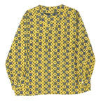 Womens Yellow Printed Long Sleeve Round Neck Top L Lightweight Patterned