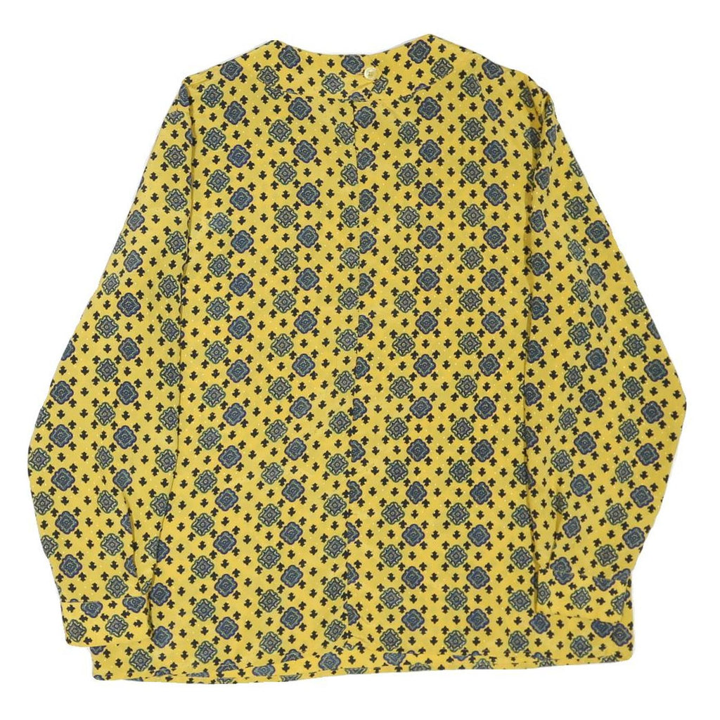 Womens Yellow Printed Long Sleeve Round Neck Top L Lightweight Patterned