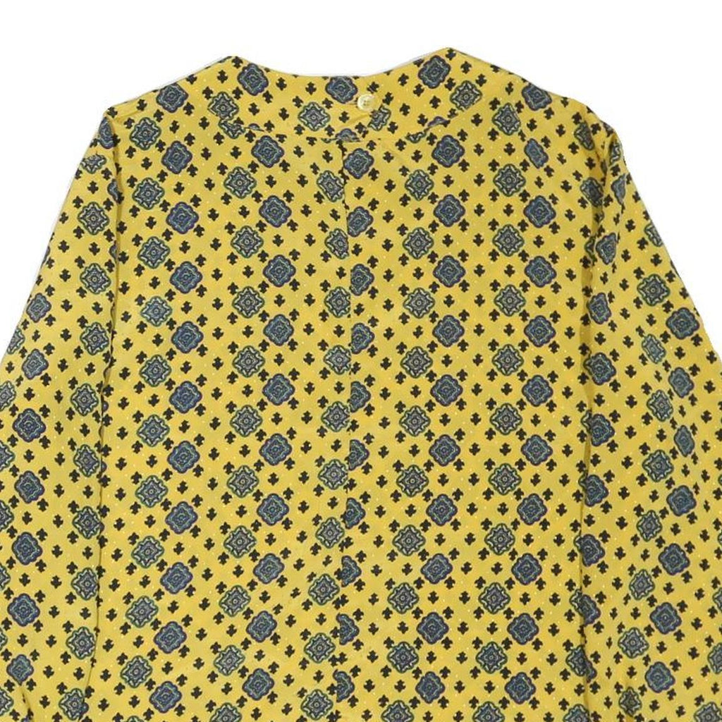 Womens Yellow Printed Long Sleeve Round Neck Top L Lightweight Patterned