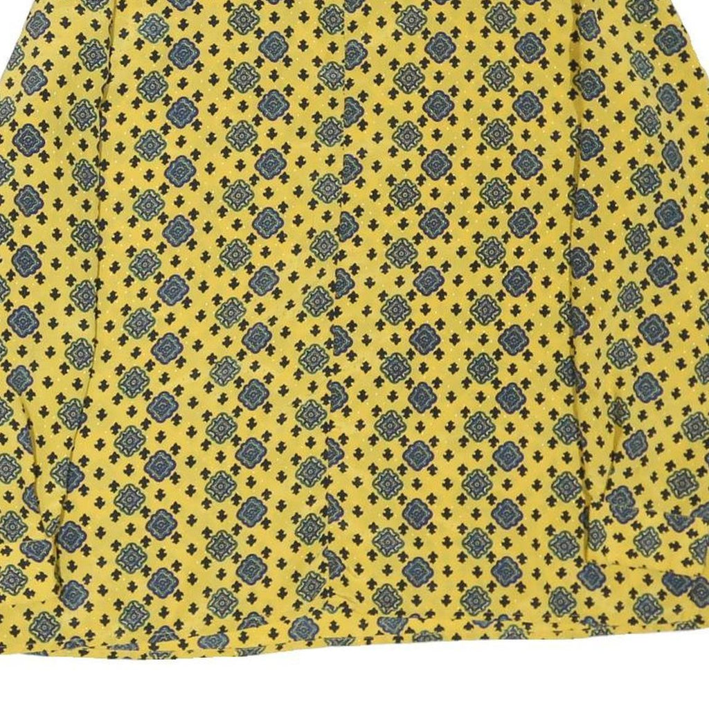 Womens Yellow Printed Long Sleeve Round Neck Top L Lightweight Patterned