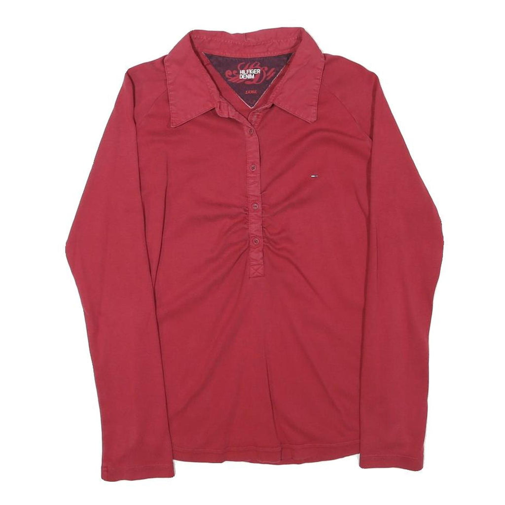 LEVI'S Womens Red Long Sleeve Shirt Button Neck L Cotton Blend Classic Top