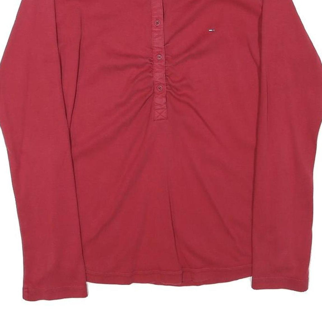 LEVI'S Womens Red Long Sleeve Shirt Button Neck L Cotton Blend Classic Top