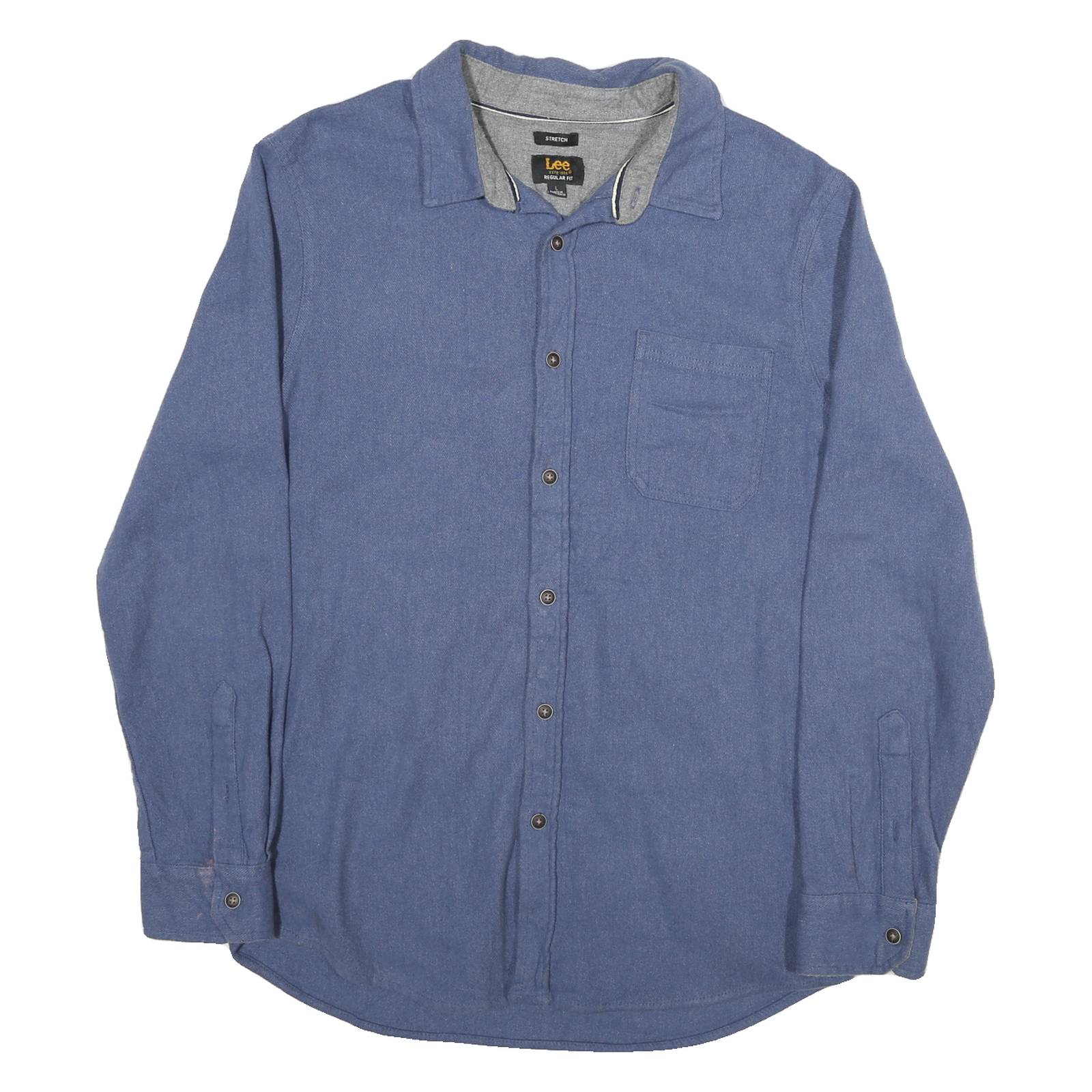 LEE Mens Blue Shirt L Cotton Blend Regular Fit Casual Button Through Long Sleeve