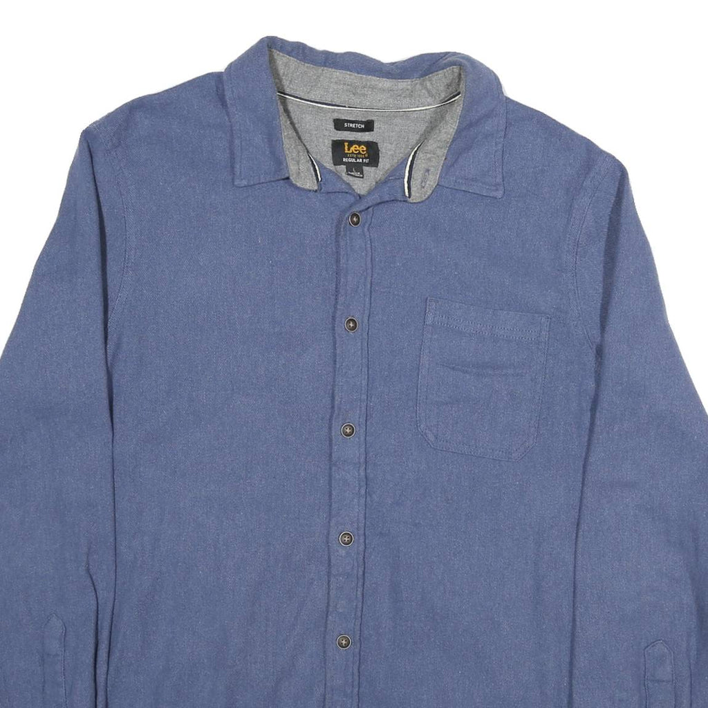 LEE Mens Blue Shirt L Cotton Blend Regular Fit Casual Button Through Long Sleeve