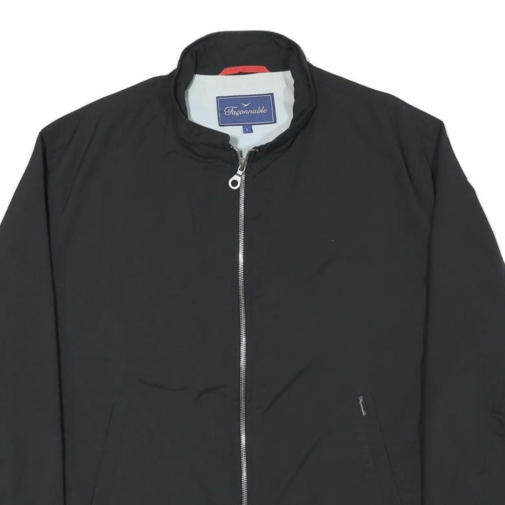 FALCONABLE Mens Black Jacket L Polyester Blend Plain Zip Casual Lightweight