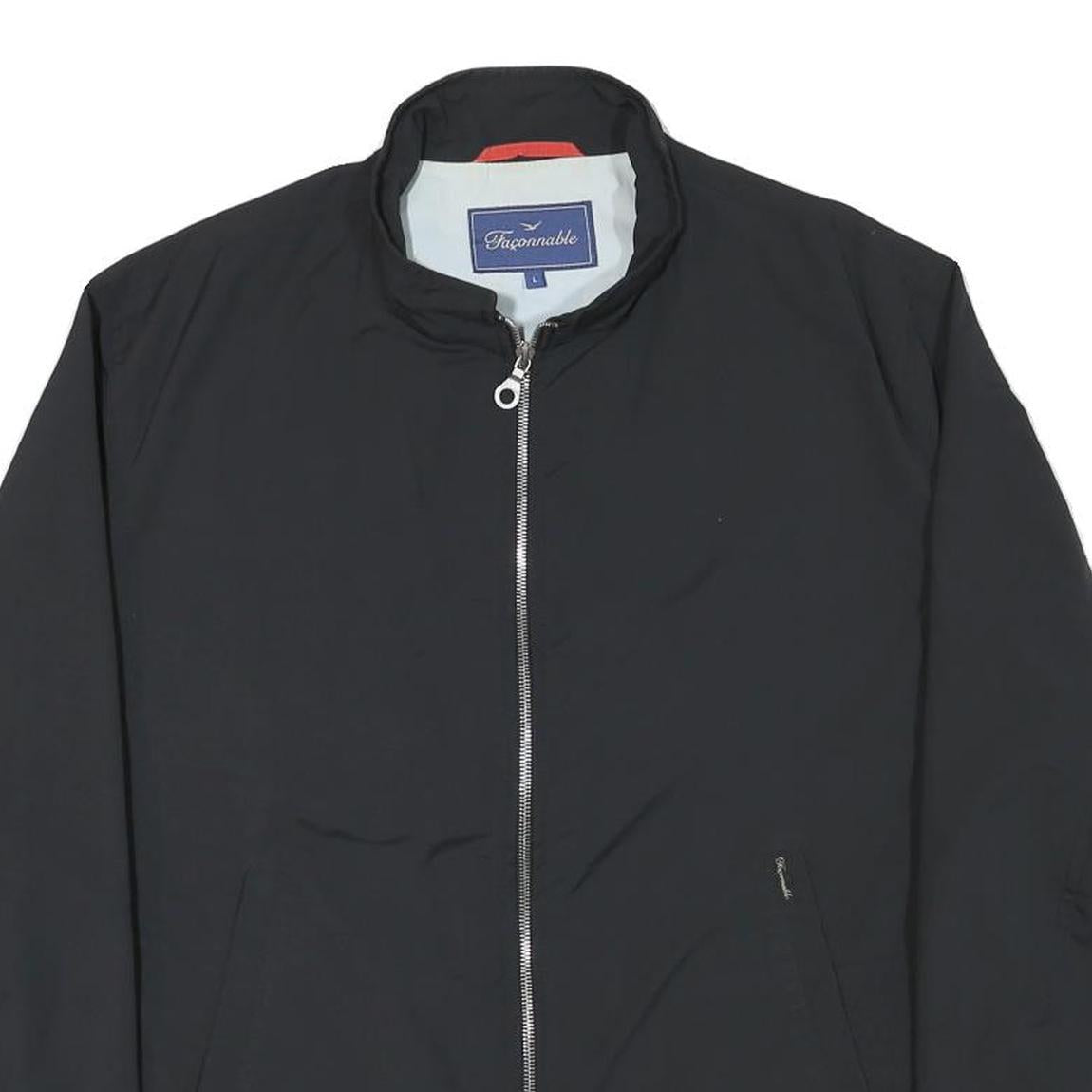 FALCONABLE Mens Black Jacket L Polyester Blend Plain Zip Casual Lightweight
