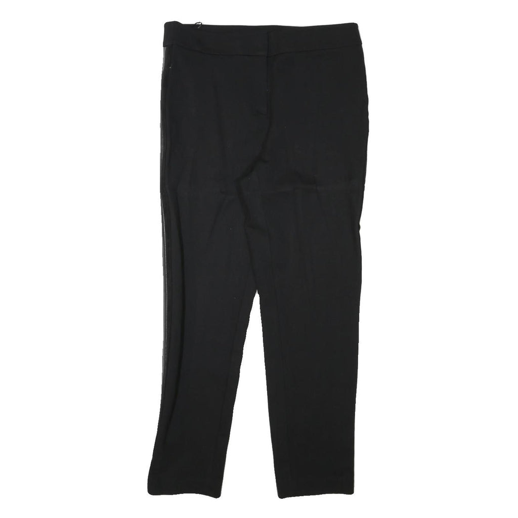 CALVIN KLEIN Womens Black Rayon Slim Trousers W32 L28 Faux Leather Side Stripe