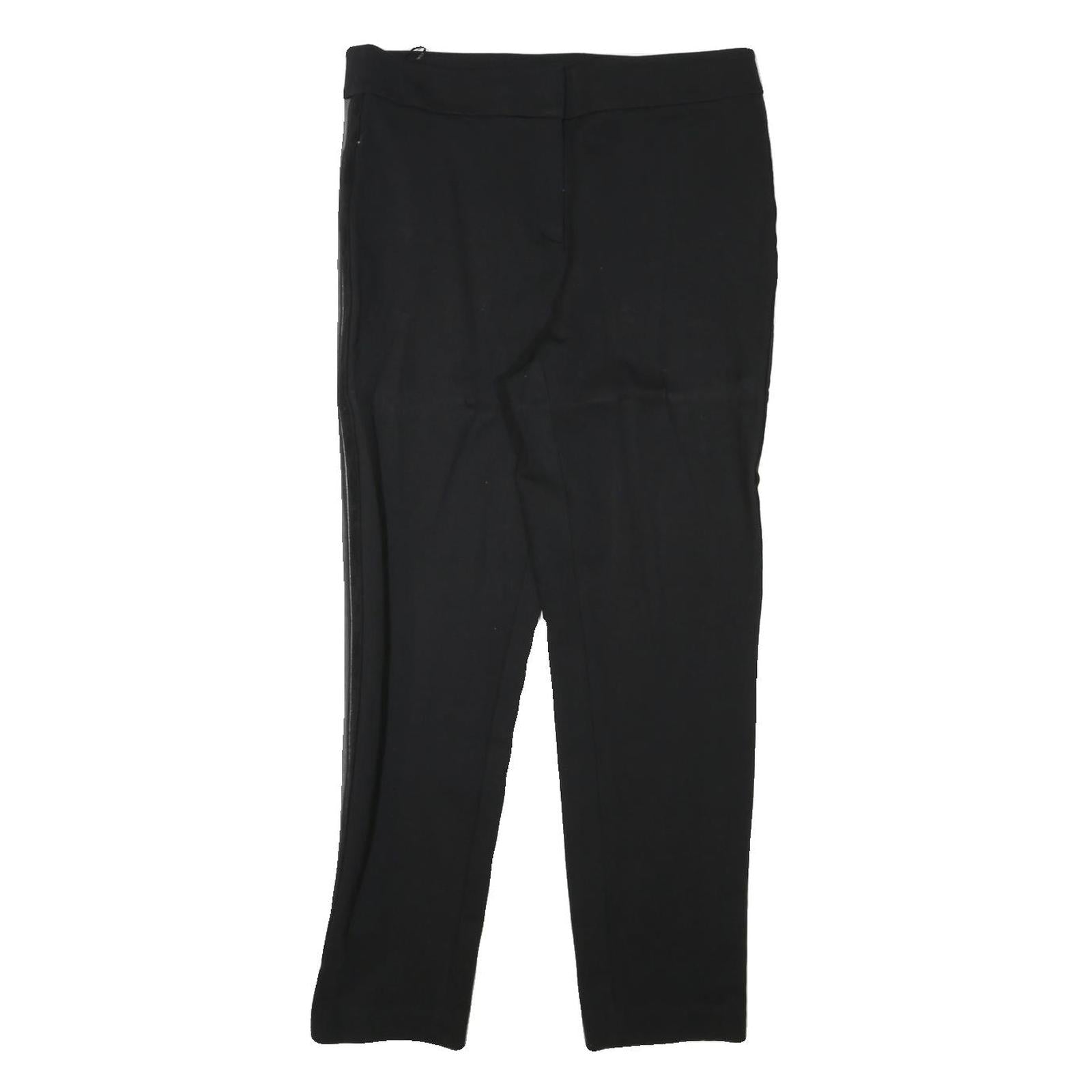 CALVIN KLEIN Womens Black Rayon Slim Trousers W32 L28 Faux Leather Side Stripe