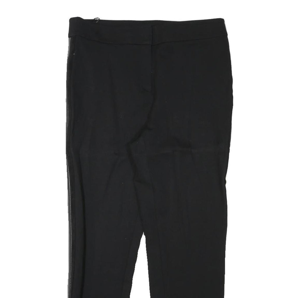CALVIN KLEIN Womens Black Rayon Slim Trousers W32 L28 Faux Leather Side Stripe