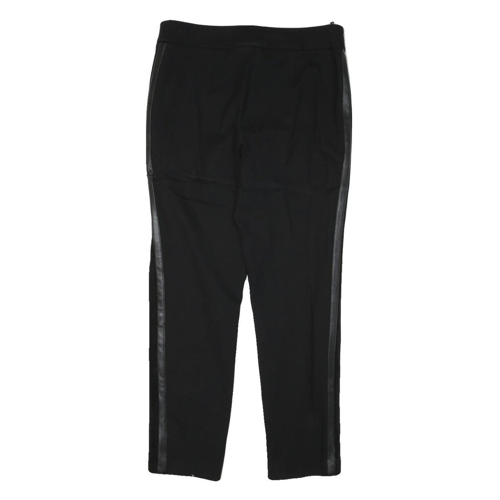 CALVIN KLEIN Womens Black Rayon Slim Trousers W32 L28 Faux Leather Side Stripe
