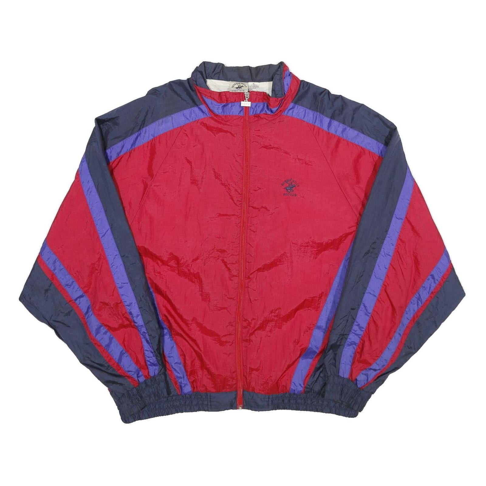 BEVERLY HILLS POLO CLUB Mens Red & Navy Nylon Track Jacket XL