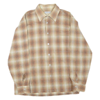 Mens Beige Cotton Blend Checked Shirt L Classic Button Closure Casual