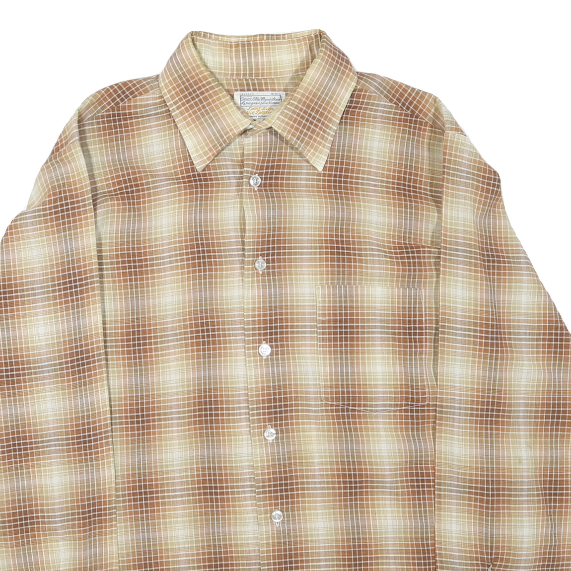 Mens Beige Cotton Blend Checked Shirt L Classic Button Closure Casual