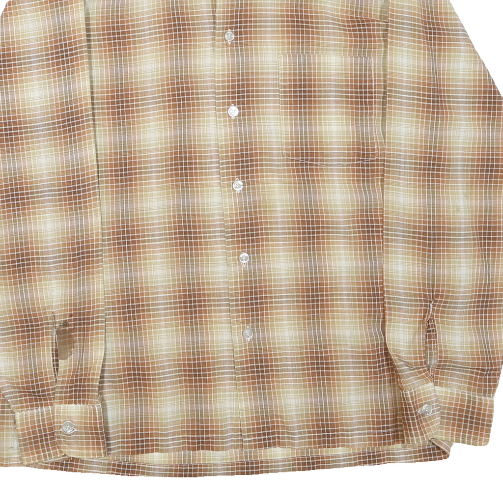 Mens Beige Cotton Blend Checked Shirt L Classic Button Closure Casual