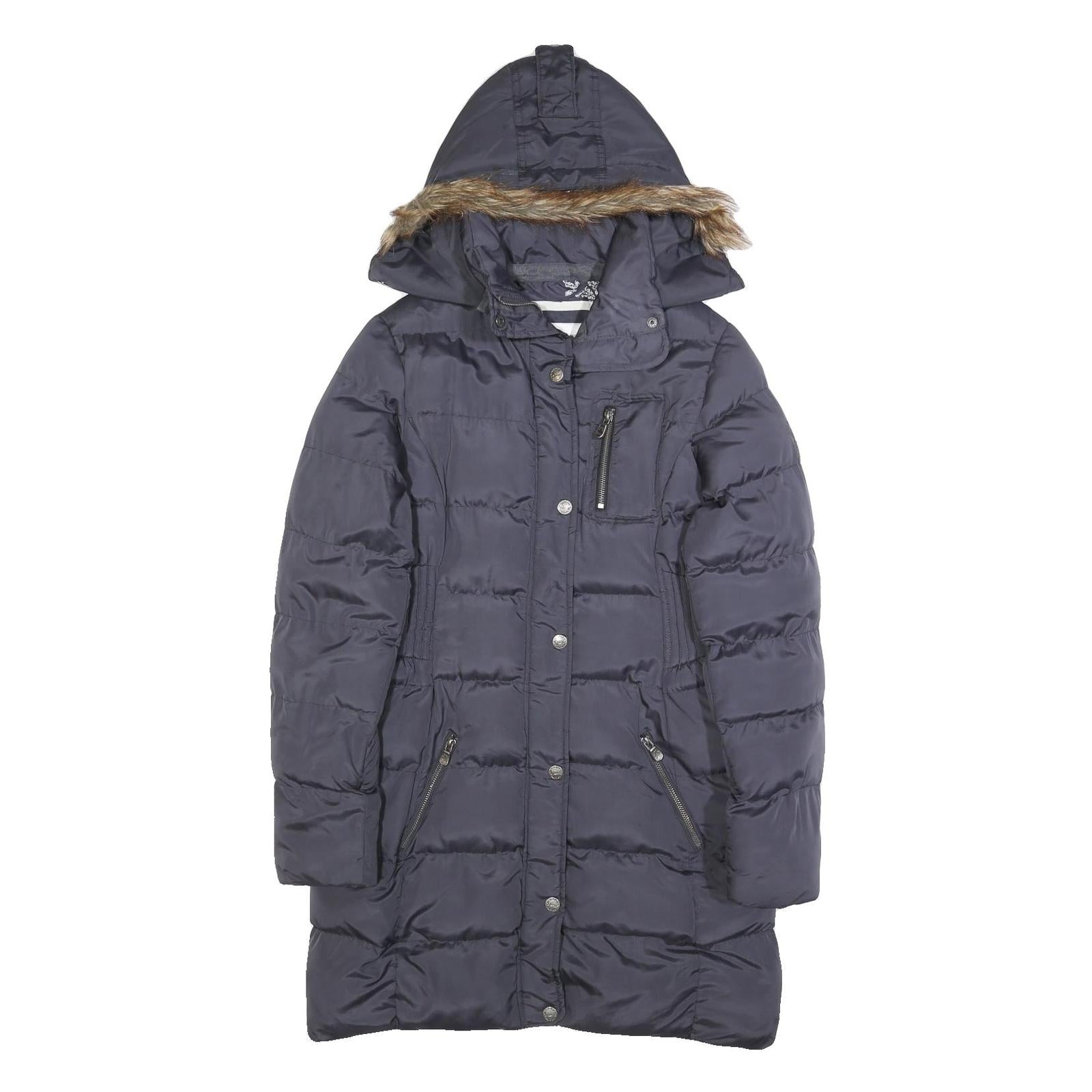 DIESEL Womens Blue Puffer Jacket S Polyester Zip Hooded Winter Coat