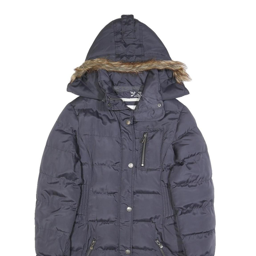 DIESEL Womens Blue Puffer Jacket S Polyester Zip Hooded Winter Coat