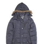 DIESEL Womens Blue Puffer Jacket S Polyester Zip Hooded Winter Coat