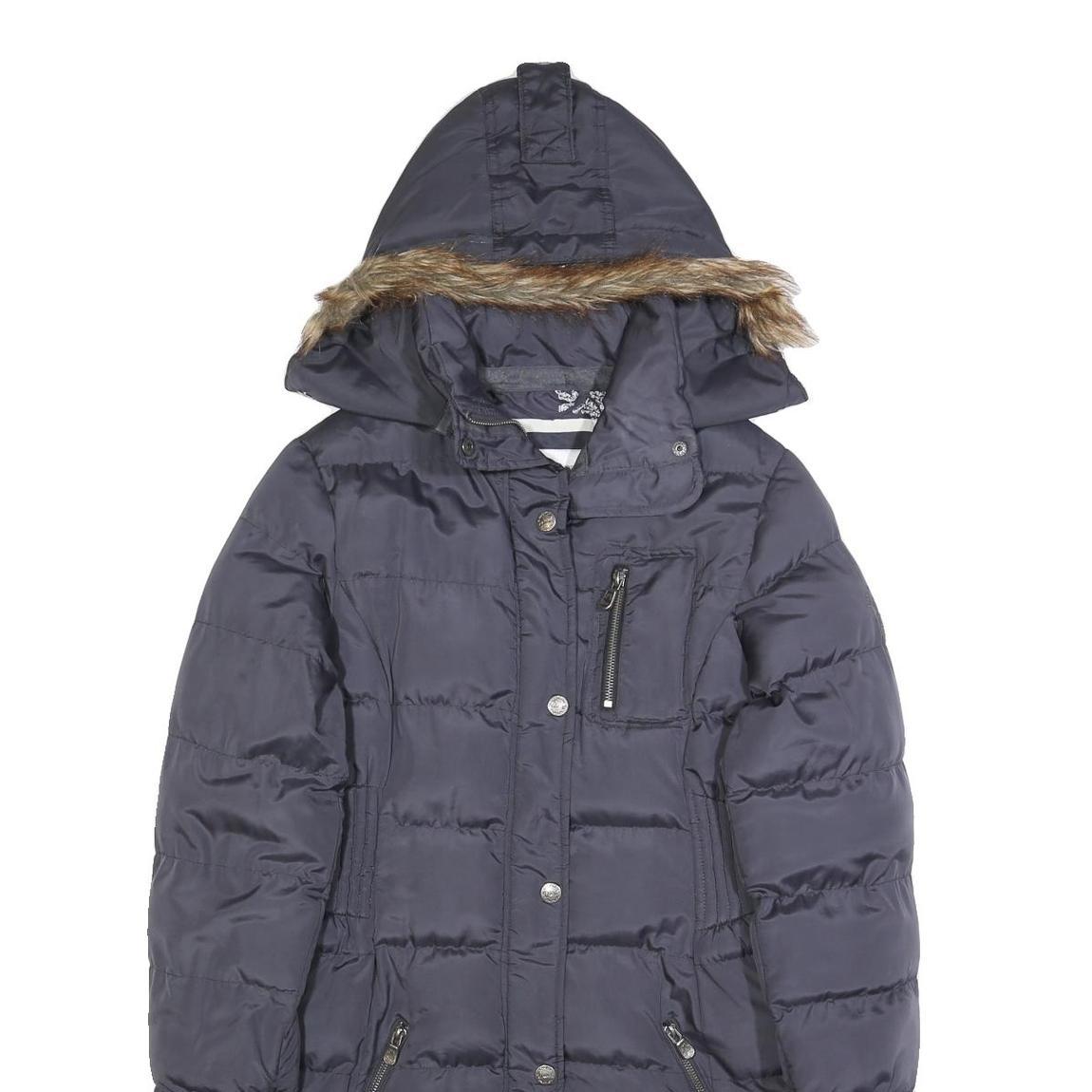 DIESEL Womens Blue Puffer Jacket S Polyester Zip Hooded Winter Coat