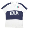 PUMA Mens White & Navy Italia Short Sleeve Plain L Cotton Blend Polo Shirt