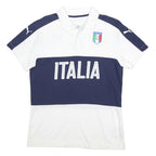 PUMA Mens White & Navy Italia Short Sleeve Plain L Cotton Blend Polo Shirt
