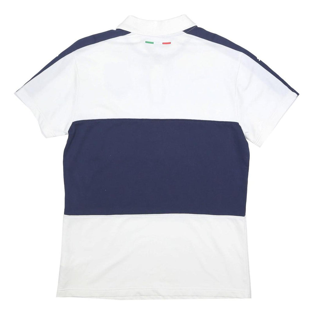 PUMA Mens White & Navy Italia Short Sleeve Plain L Cotton Blend Polo Shirt