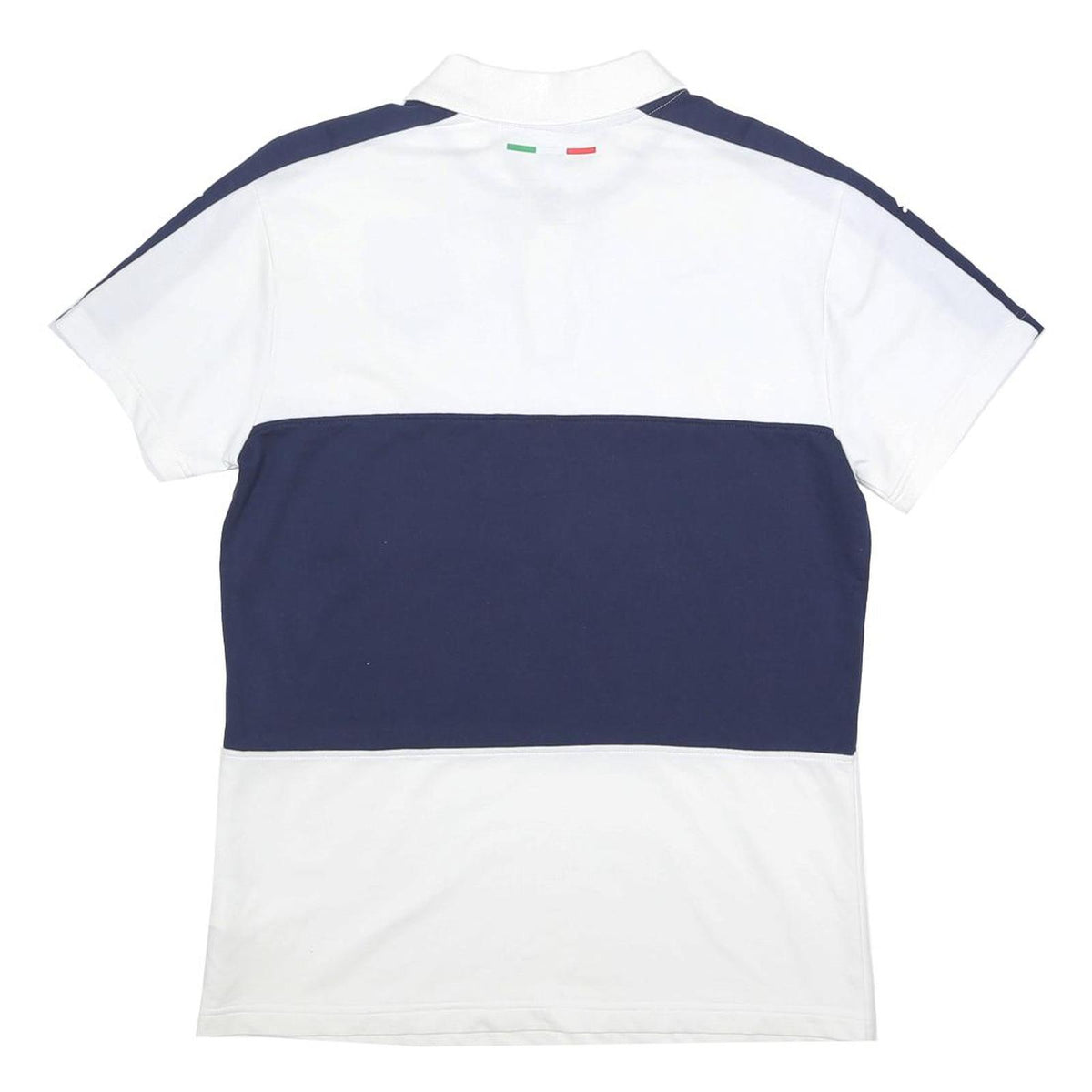 PUMA Mens White & Navy Italia Short Sleeve Plain L Cotton Blend Polo Shirt
