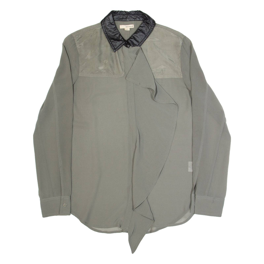 DKNY Frill Womens Shirt Grey Collared Long Sleeve XXS