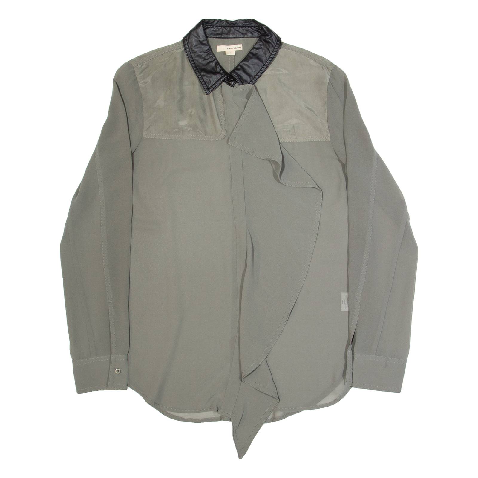 DKNY Frill Womens Shirt Grey Collared Long Sleeve XXS