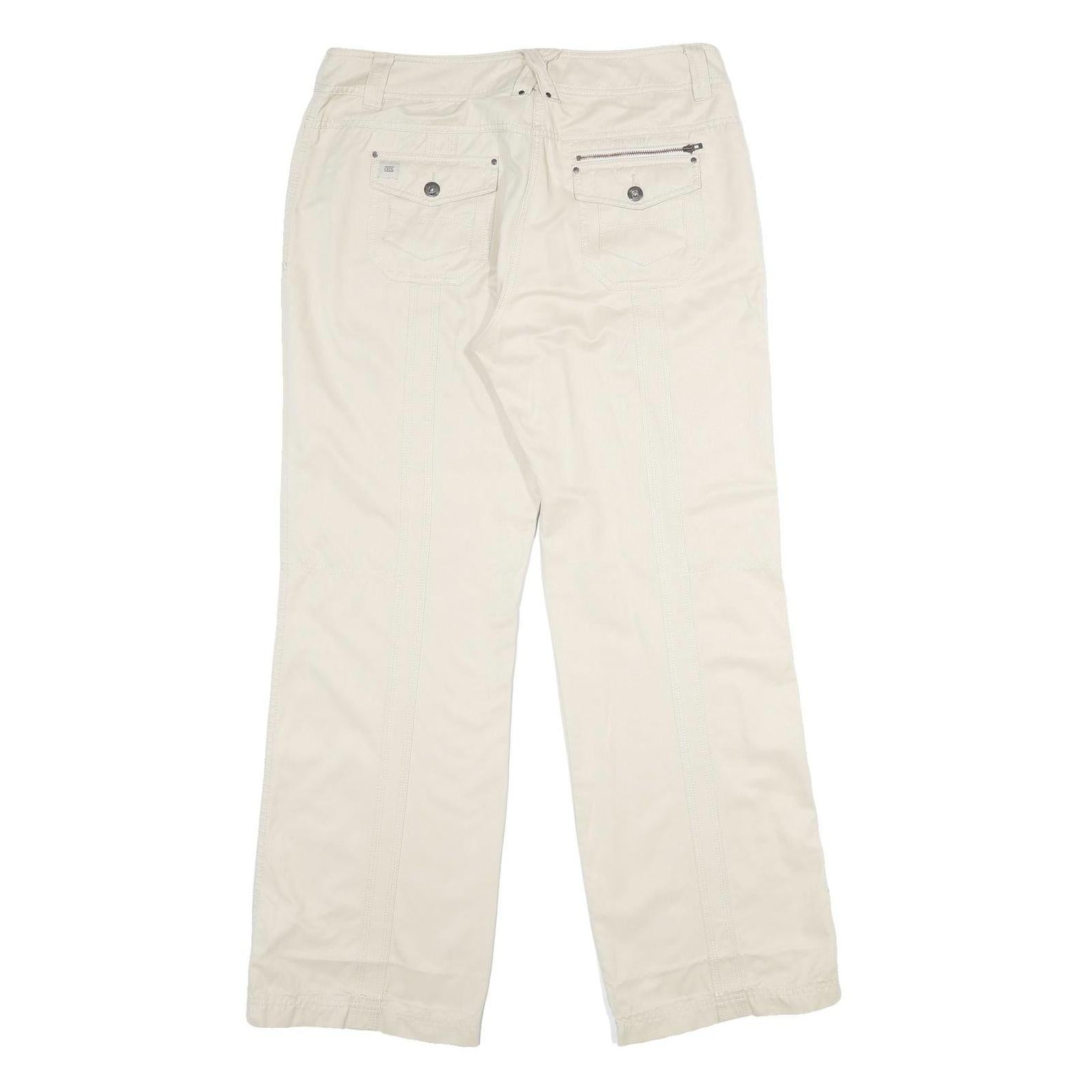 CECIL Womens Cotton Blend Cream Regular Fit Straight Leg Trousers W31 L32 Casual