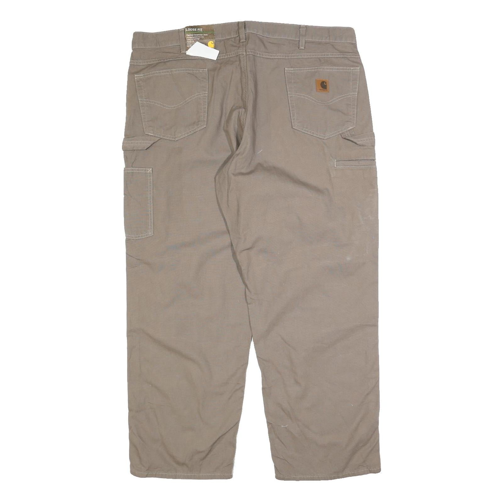CARHARTT Mens Cotton Blend Loose Khaki Trousers W42 L30 Workwear Zip Closure