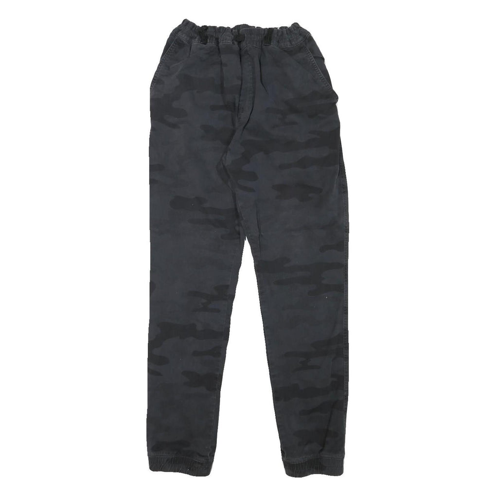 Mens Cotton Blend Black Camouflage Slim Tapered Trousers W24 L30 Casual Stylish