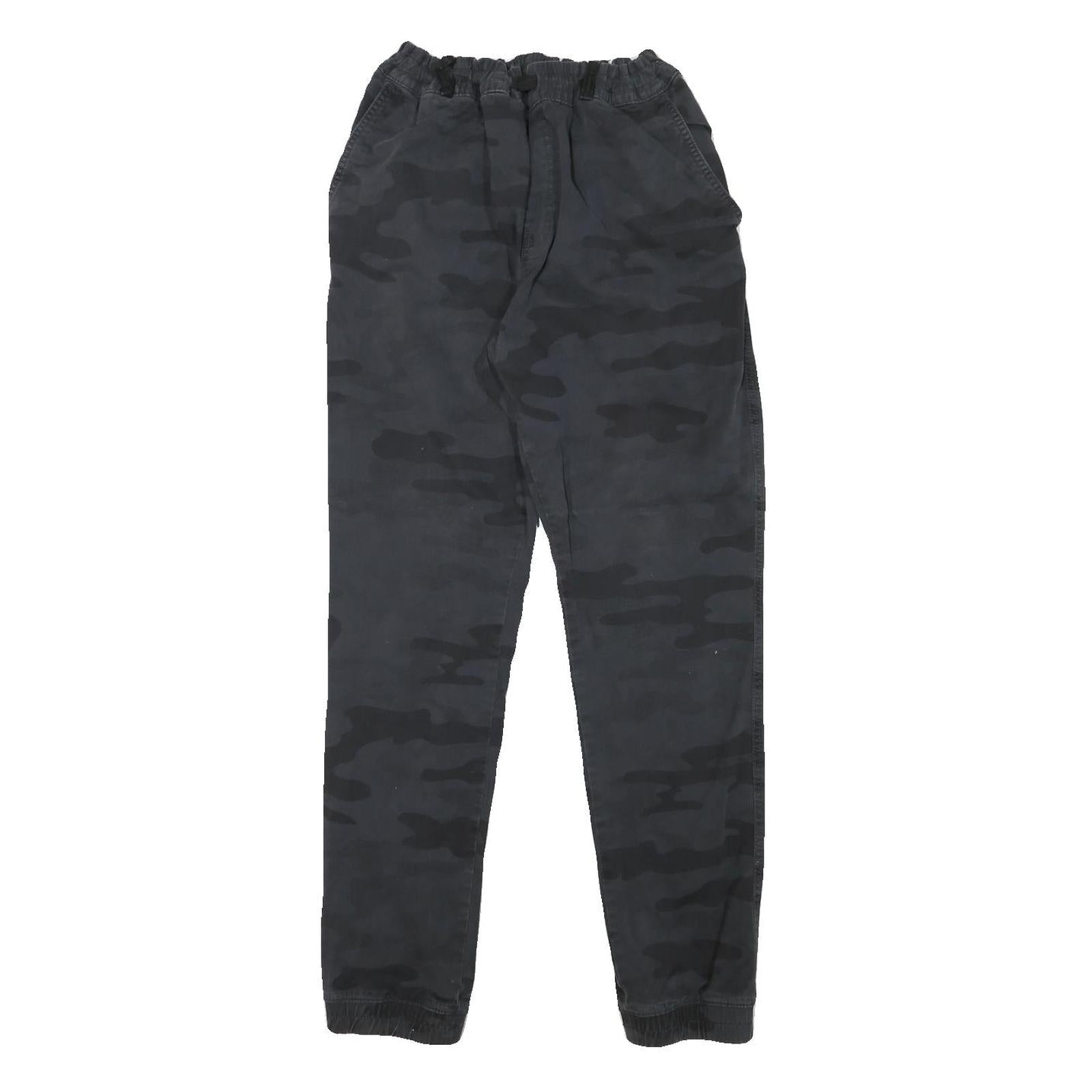 Mens Cotton Blend Black Camouflage Slim Tapered Trousers W24 L30 Casual Stylish
