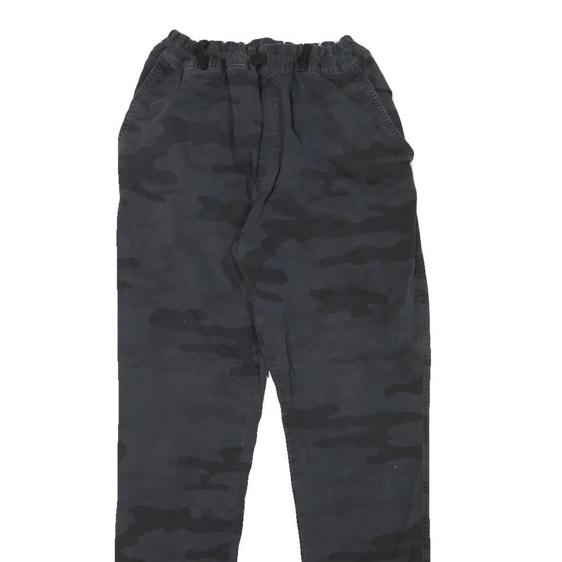 Mens Cotton Blend Black Camouflage Slim Tapered Trousers W24 L30 Casual Stylish