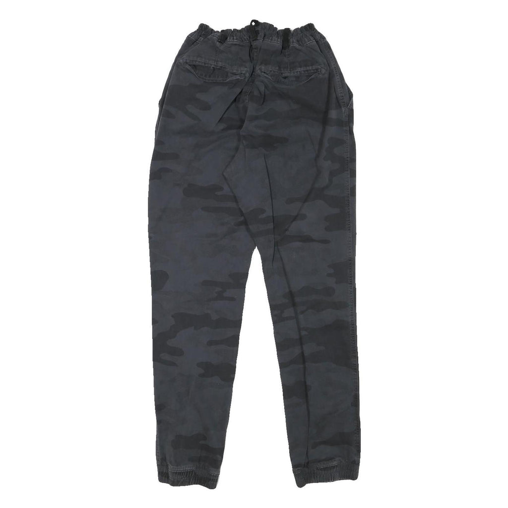 Mens Cotton Blend Black Camouflage Slim Tapered Trousers W24 L30 Casual Stylish