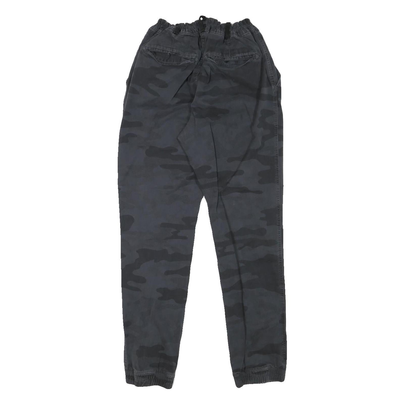 Mens Cotton Blend Black Camouflage Slim Tapered Trousers W24 L30 Casual Stylish