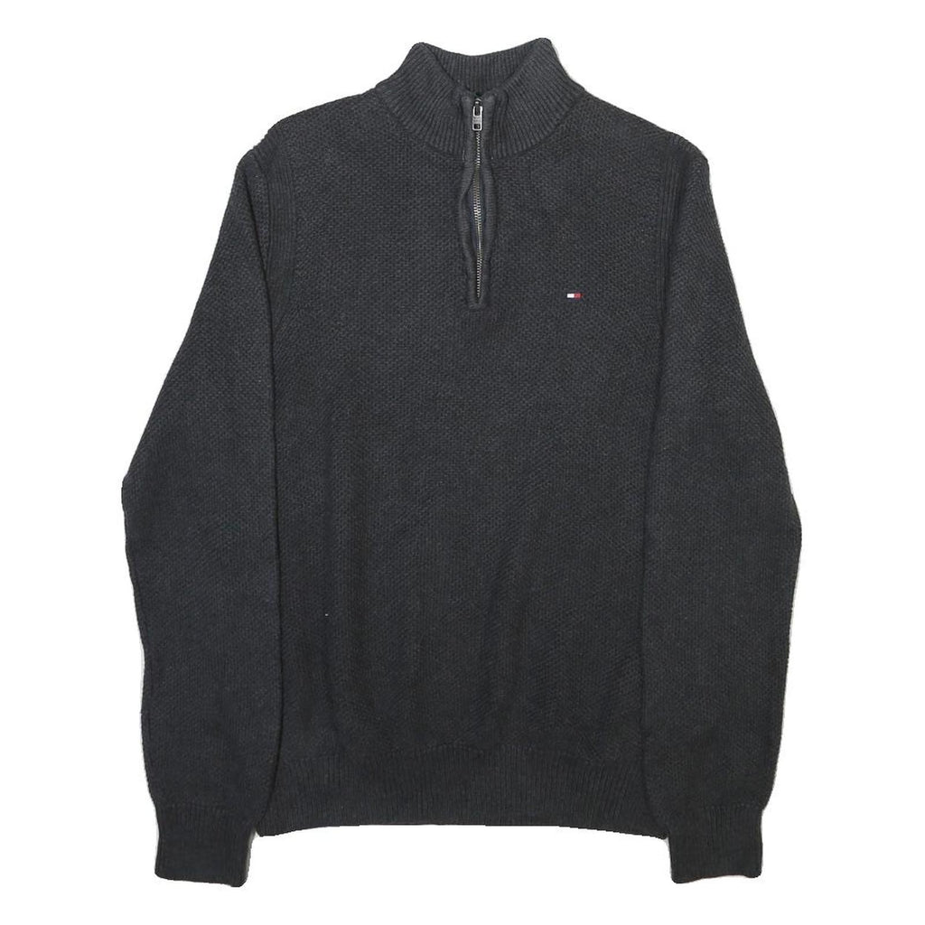 NAUTICA Mens Black Patterned Pullover Quarter Zip Cotton Blend Jumper M