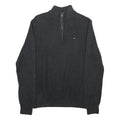 NAUTICA Mens Black Patterned Pullover Quarter Zip Cotton Blend Jumper M