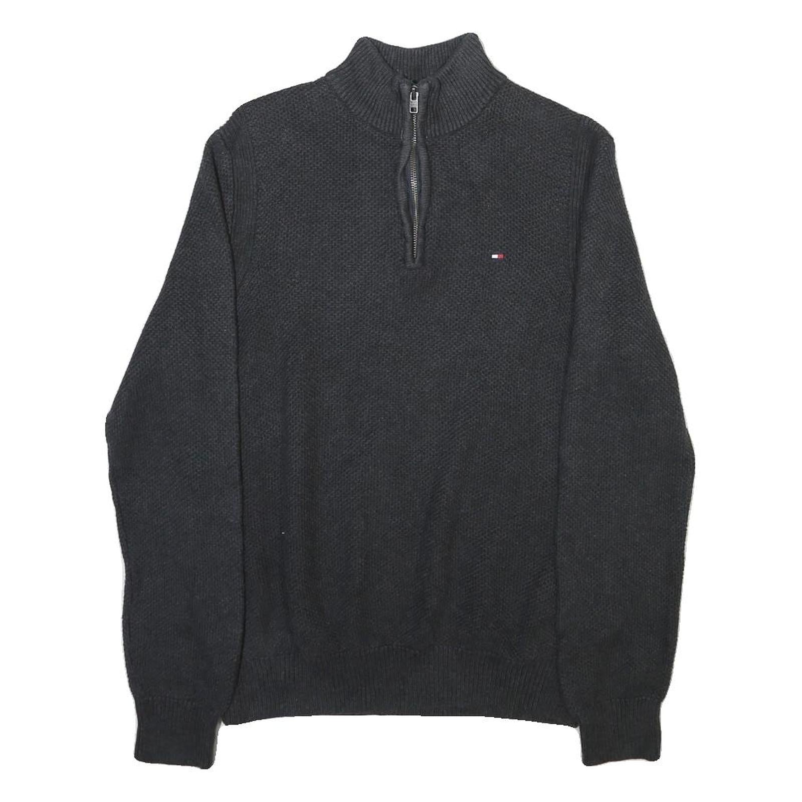 NAUTICA Mens Black Patterned Pullover Quarter Zip Cotton Blend Jumper M