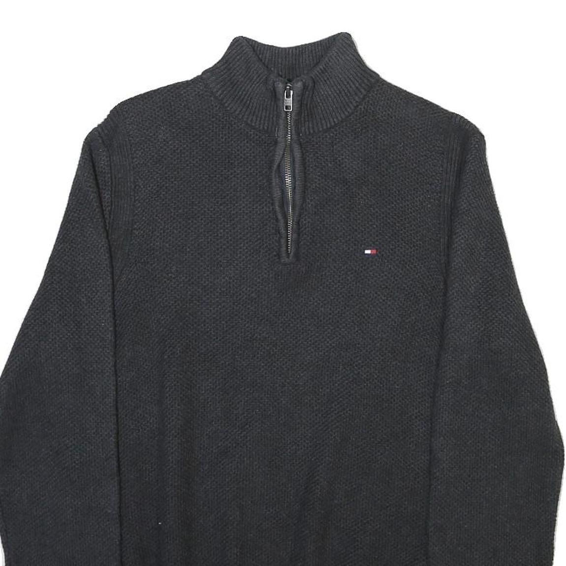 NAUTICA Mens Black Patterned Pullover Quarter Zip Cotton Blend Jumper M