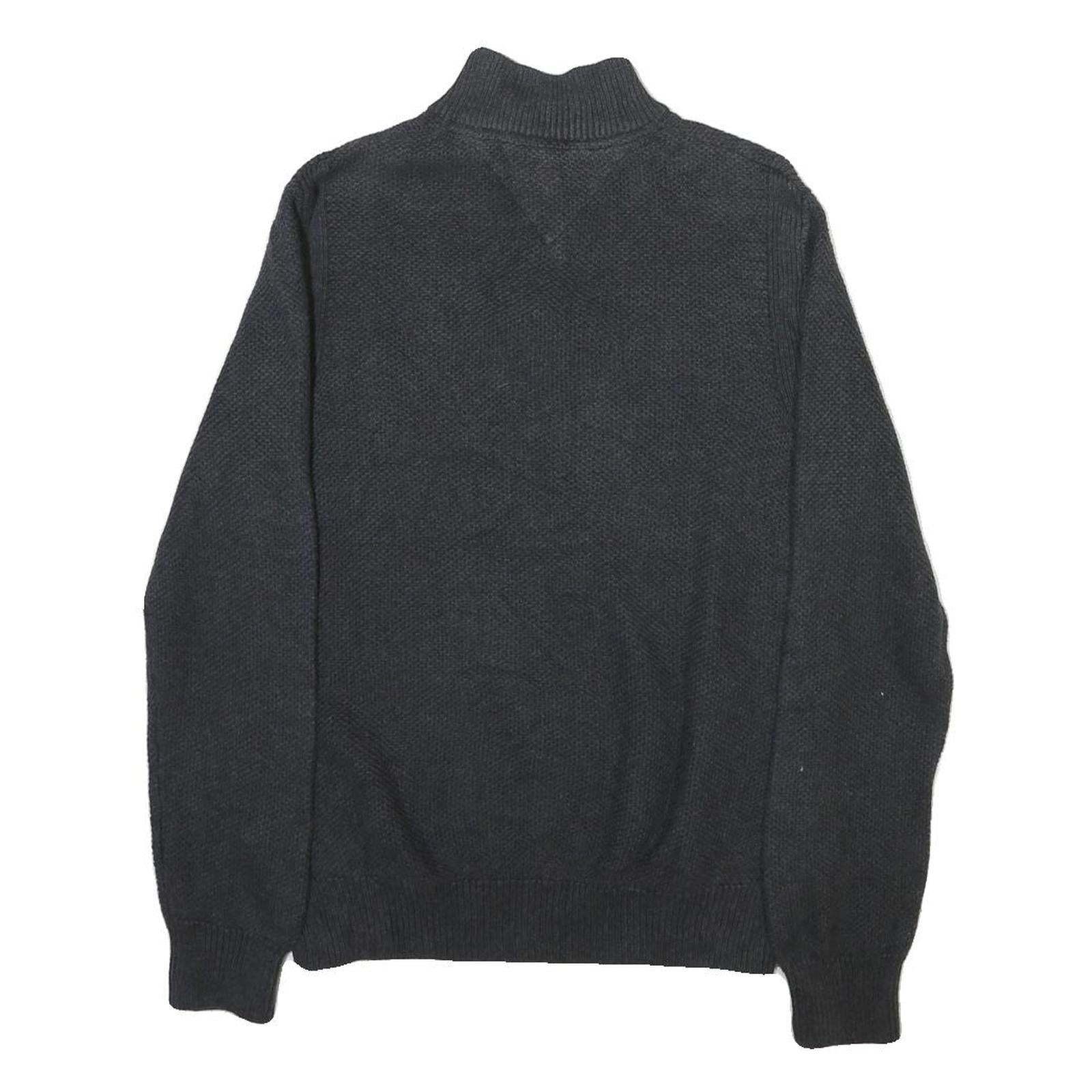 NAUTICA Mens Black Patterned Pullover Quarter Zip Cotton Blend Jumper M